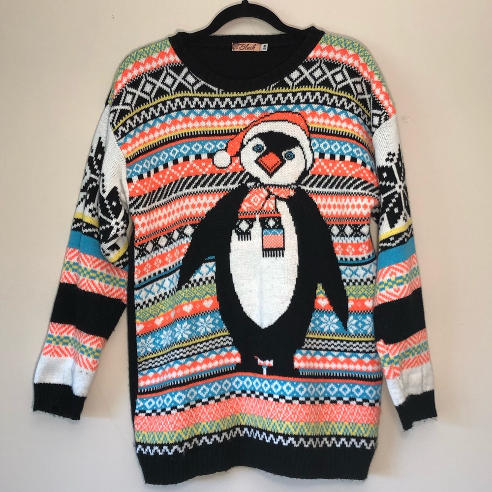 Blush | Neon Santa Penguin Sweater
